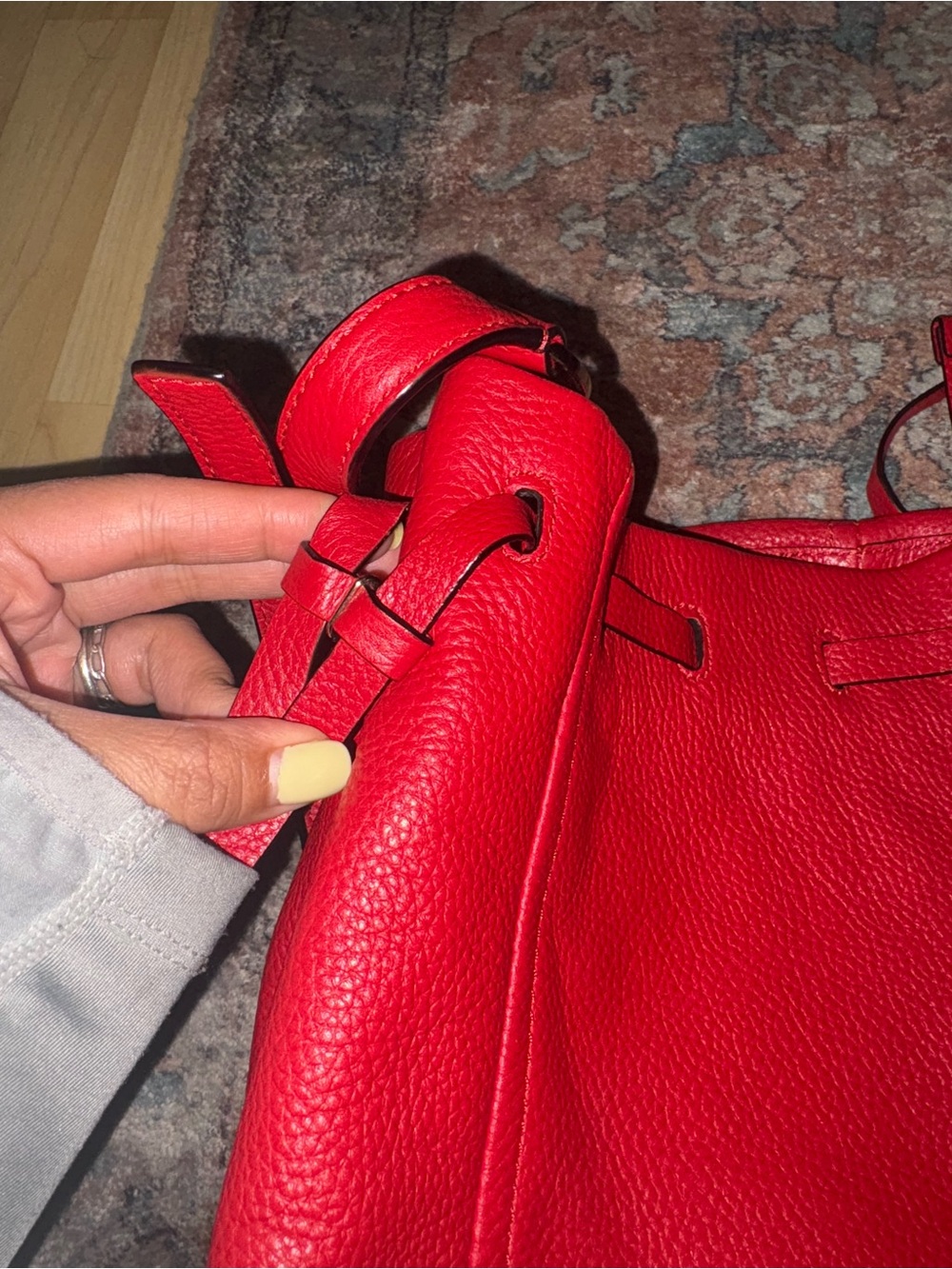 Kate Spade Red Bucket Bag Pebble Leather Side Cinch Adjustable Crossbody - Picture 14 of 14